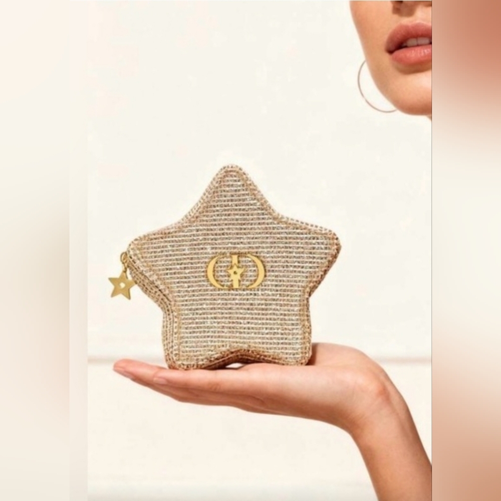 Dior Mini Gold Star-Shaped Biege Pouch Clutch Bag New Holiday Gift In Box